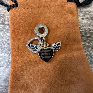 Silver Tone Charm Pendant Spread Wings & Soar Heart Wing Dangle Bead